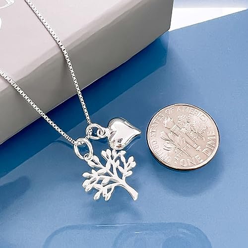 Sterling Silver Tree of Life Necklace with Puffed Heart Charm for Women, Mother's Day Gift for Daughter-in-Law, Present for Daughter in Law