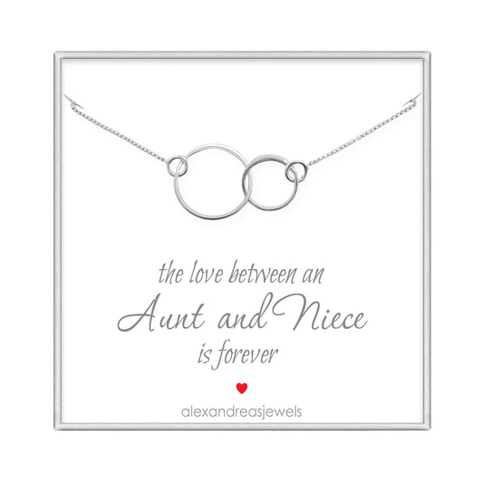 Sterling Silver Two Interlocking Circles Necklace, Aunt and Niece Necklace, The Love Between and Aunt and Niece is Forever, Aunt Birthday Gift Necklace