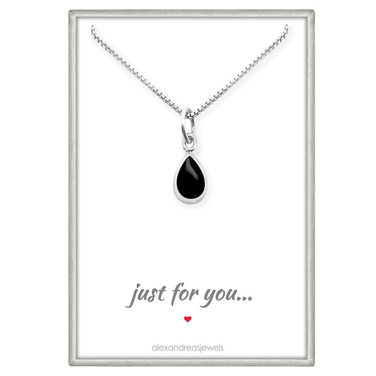 Tiny and Dainty Sterling Silver Black Onyx Drop Necklace for Women, Black Onyx Pendant Necklace, Girlfriend Wife Gift, Layering Necklace