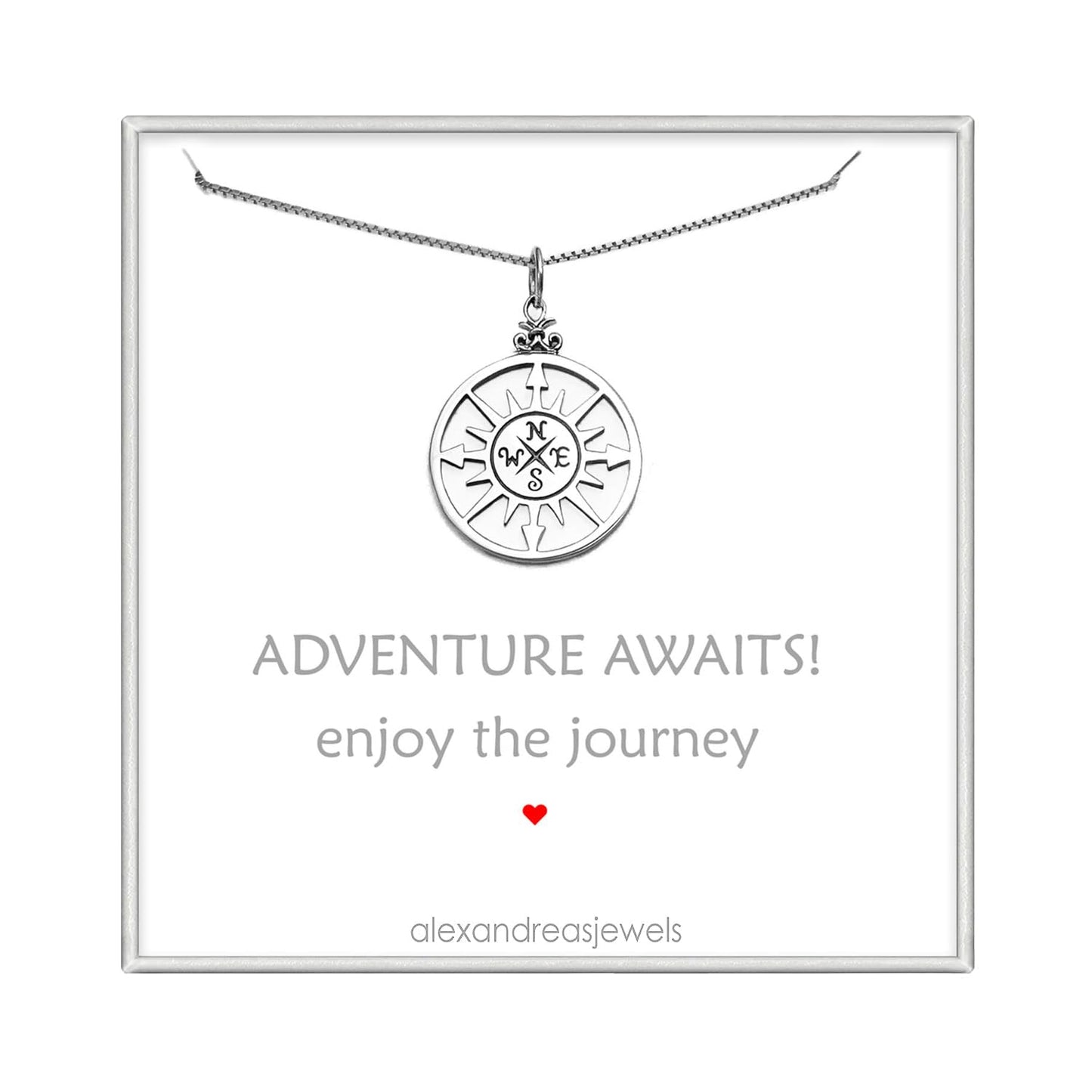 Sterling Silver Compass Necklace, Enjoy the Journey, Travel Necklace, Best Friend Gift, Graduation Gift Necklace, Retirement Gift Necklace