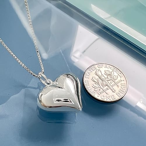 Large Sterling Silver Heart Necklace, Puffed Heart Pendant Necklace, Perfect Gift Birthday Christmas Mother's Day Gift for Wife, Daughter or Mom