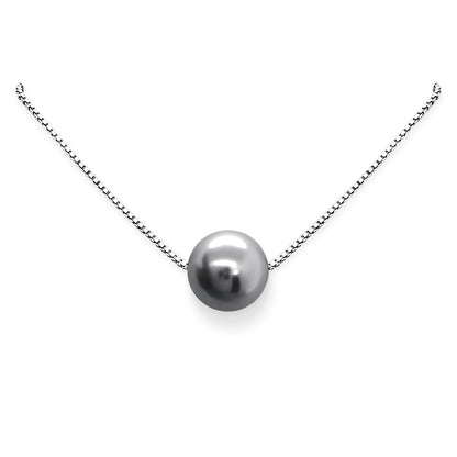 Delicate and Dainty Grey Floating Pearl Necklace, Austrian Crystal