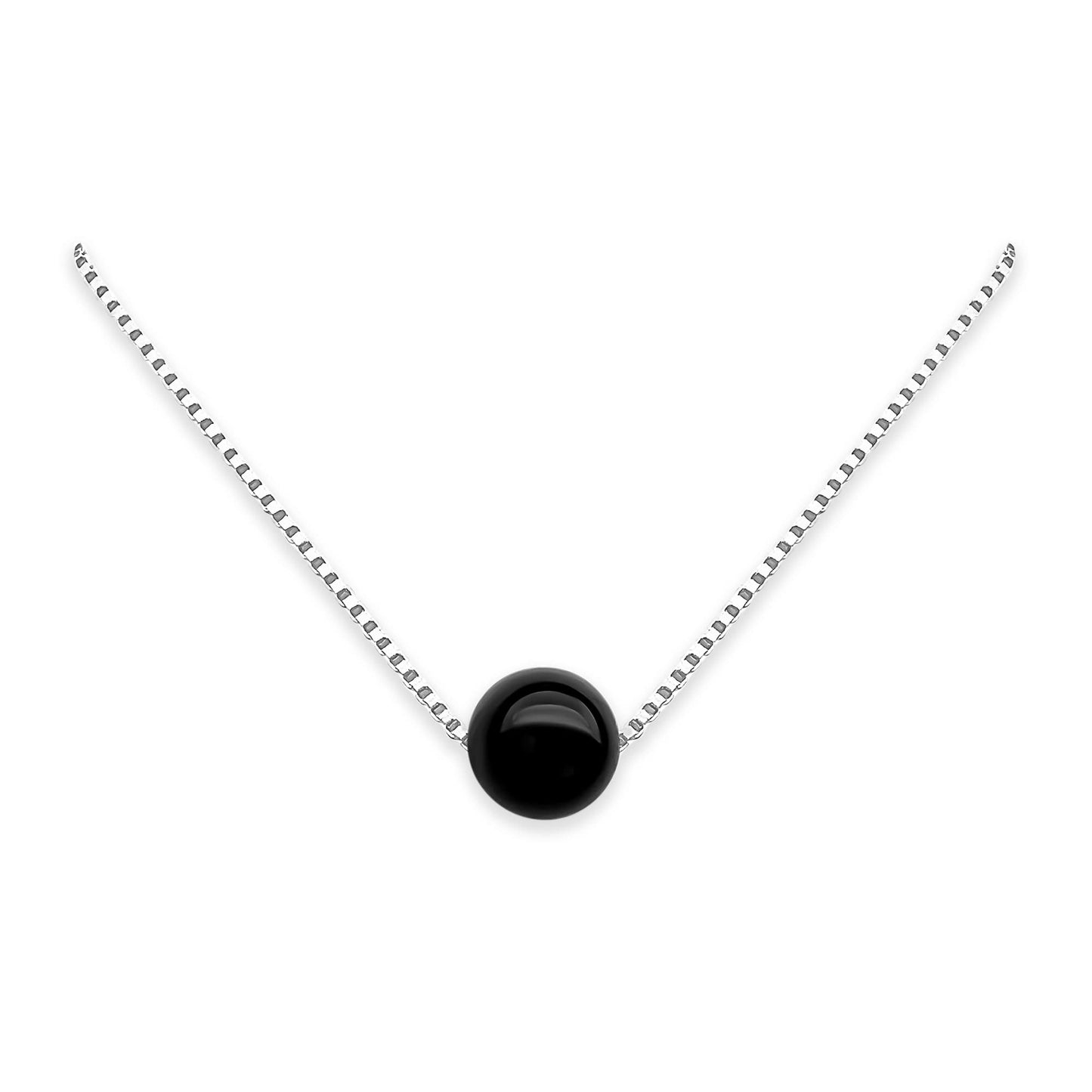 Tiny and Dainty Sterling Silver Round Black Onyx Choker Necklace, Black Onyx Necklace for Women, Layering Necklace