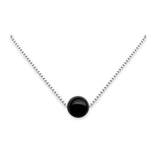 Tiny and Dainty Sterling Silver Round Black Onyx Choker Necklace, Black Onyx Necklace for Women, Layering Necklace