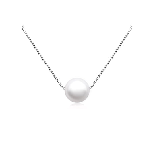 Sterling Silver Floating White Crystal Pearl Necklace, Bridesmaid Gift, White Pearl Necklace, Bridal Party Jewelry