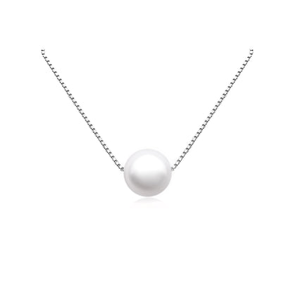 Sterling Silver Floating White Crystal Pearl Necklace, Bridesmaid Gift, White Pearl Necklace, Bridal Party Jewelry, Mother's Day Gift, Valentine's Day Present