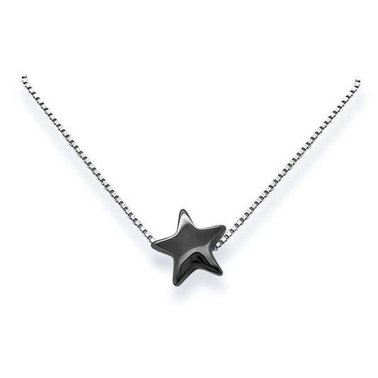 Black Star Necklace, Delicate and Dainty Sterling Silver Black Magnetic Hematite Floating Star Necklace Necklace, Black Star Choker Layering Necklace