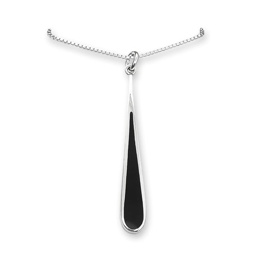 Sterling Silver Long Drop Black Onyx Necklace for Women, Black Onyx Pendant Necklace, Girlfriend Gift Wife Gift Necklace