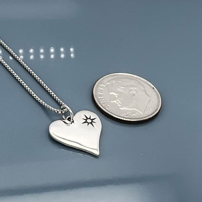 Sterling Silver Heart North Star Compass Necklace for Women, North Star Necklace, Heart Necklace