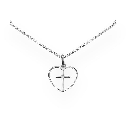 Tiny Delicate and Dainty Sterling Silver Cross Heart Necklace for Baptism Confirmation Gift for Goddaughter Necklace for First Communion Daughter Gift (18 inches)