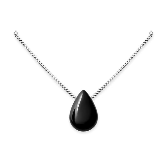 Black Onyx Teardrop Necklace for Women, High Polish Floating Black Onyx Choker Layering Necklace for Women Teen Girls December Birthstone, Birthday Gift Necklace