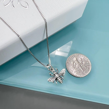 Tiny Sterling Silver Bee Pendant Necklace, Sterling Silver Bee Charm, Bee Jewelry for Women, Bumble Bee Necklace, Honey Bee Necklace