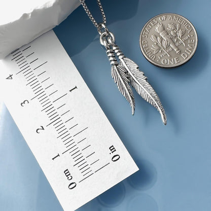 Sterling Silver Double Feather Necklace Pendant with Oxidized Finish, Sterling Silver Feather Jewelry for Women, Feather Charm Necklace