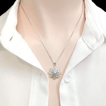 Sterling Silver Snowflake Pendant Necklace with Cubic Zirconia Crystals, Snowflake Jewelry for Women