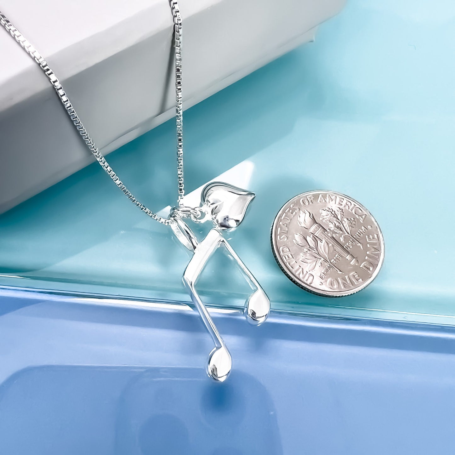 Music Note Necklace, Sterling Silver Music Note and Tiny Puffed Heart Charm Necklace, Music Lover Birthday Gift, Daughter Recital Gift