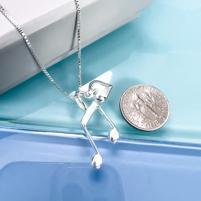 Music Note Necklace, Sterling Silver Music Note and Tiny Puffed Heart Charm Necklace, Music Lover Birthday Gift, Daughter Recital Gift