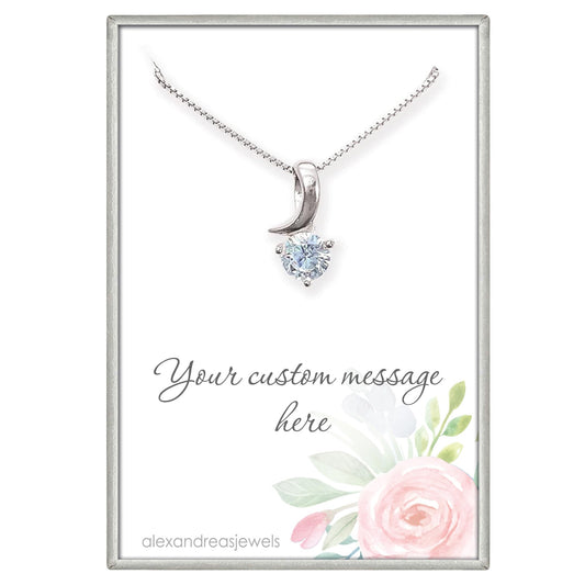 925 Sterling Silver Crystal Necklace, Bridesmaid Gift Necklace, Bridesmaid Proposal Bridal Party Jewelry, Matron of Honor Maid of Honor Gift, Wedding Party Necklace (Custom Message)