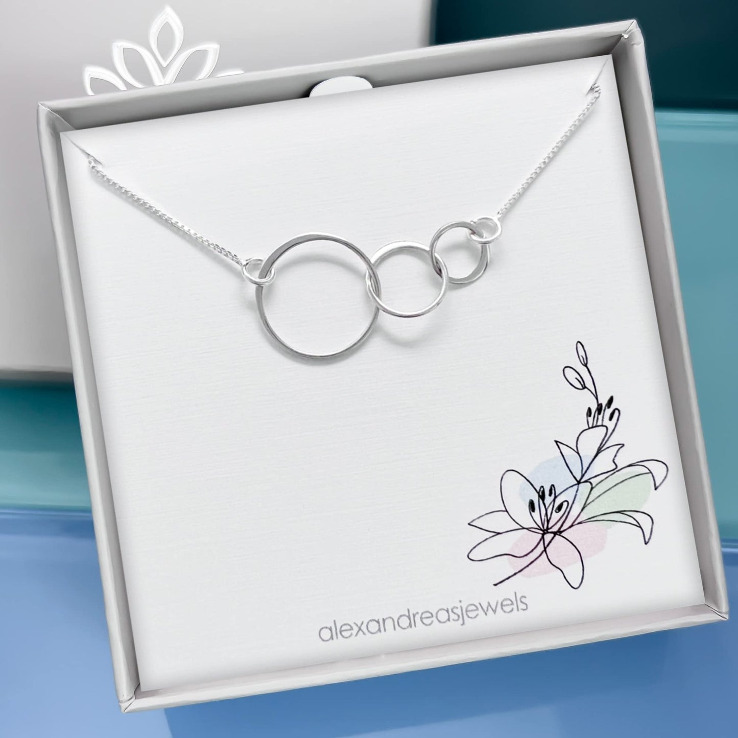 Sterling Silver Three Circle Necklace, 3 Interlocking Rings Necklace, Sisters Necklace, Mother Daughter Granddaughter Necklace, 30th Birthday Necklace, Anniversary Gift