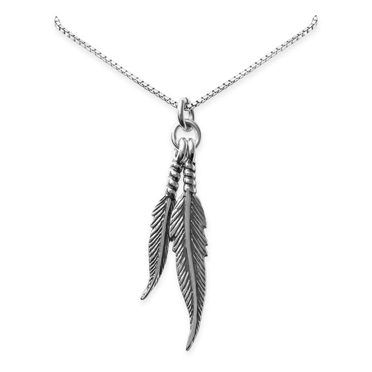 925 Sterling Silver Double Feather Pendant Necklace for Women Bohemian Feather Necklace with Oxidized Finish Boho Nature-Inspired Jewelry Gift for Her Everyday Wear