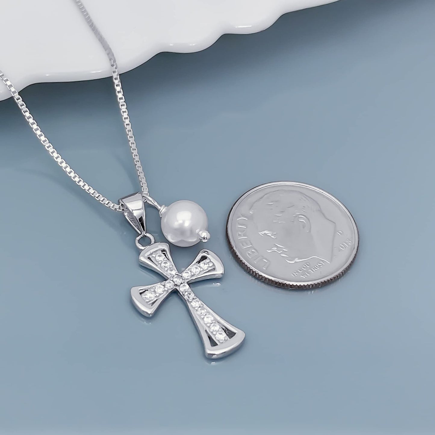 Sterling Silver Cross Necklace, Confirmation Gift Necklace, First Communion Gift Necklace, Baptism Gift Necklace for Girls