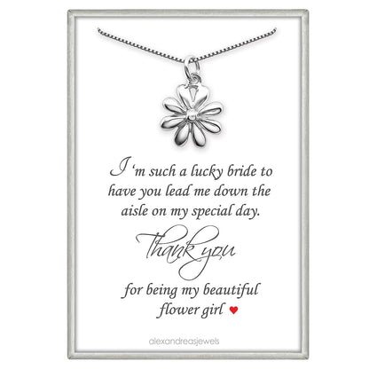 Dainty Sterling Silver Flower Necklace for Flower Girls, High Polish Daisy Flower Pendant Necklace, Flower Girl Gift Necklace