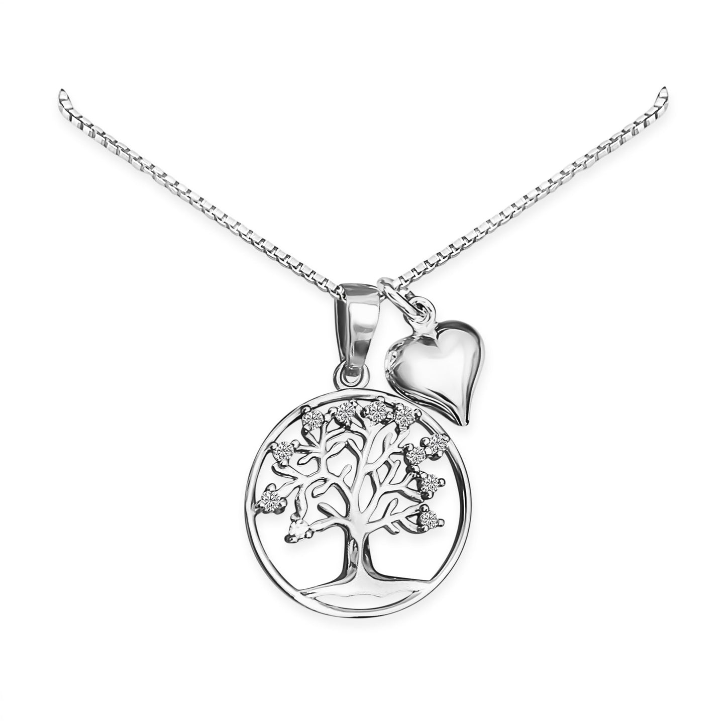 Sterling Silver Tree of Life Necklace with Heart, Gift for Mom, Grandmother Gift Necklace, Gift for Wife, Mother's Day Gift Necklace