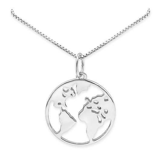 Sterling Silver World Map Pendant Necklace for Women Graduation Gift for Daughter Best Friend Retirement Gift for Colleage and Adventure Gift for Wife Travel Necklace