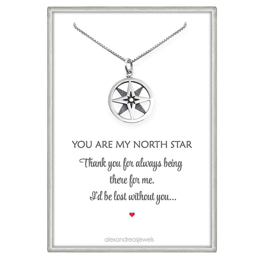 Sterling Silver Compass Necklace for Women, Layered Compass Necklace, North Star Compass Necklace, Wife Gift, Girlfriend Gift, Best Friend Gift Necklace