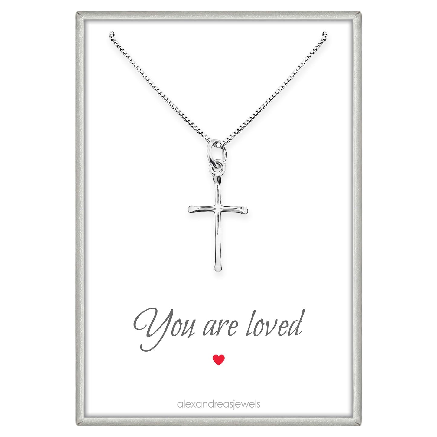 Tiny 925 Sterling Silver Cross You Are Loved Gift Necklace for Women and Teen Girls