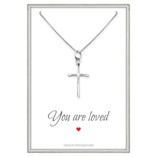 Tiny 925 Sterling Silver Cross You Are Loved Gift Necklace for Women and Teen Girls