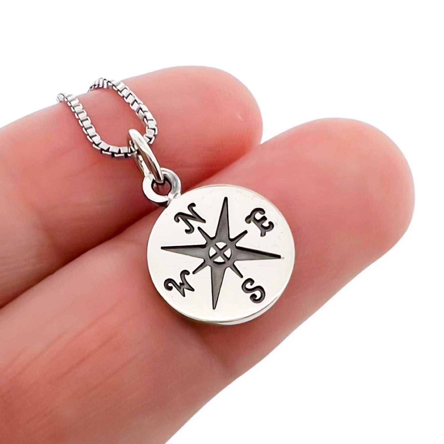 Dainty Sterling Silver Compass Necklace for Women, Enjoy the Journey Gift Necklace, Retirement Gift, Graduation Gift Necklace