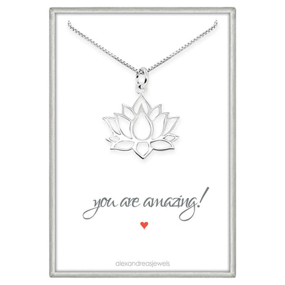 925 Sterling Silver Lotus Flower Motivational Gift Jewelry Necklace for Women Teen Girls