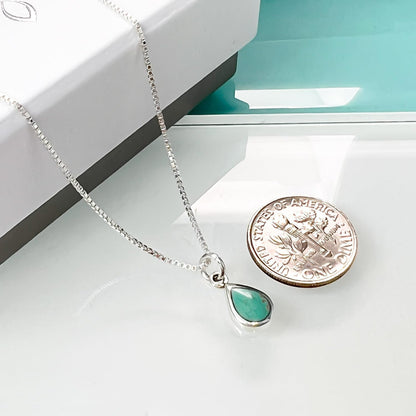 Very Tiny and Dainty 925 Sterling Silver Turquoise Teardrop Necklace for Women, Simple Silver Turquoise Tear Drop Pendant Necklace, Birthday Gift Layering Necklace