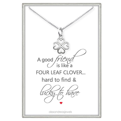 Tiny and Dainty Sterling Silver Four Leaf Clover Necklace for Women, Good Luck Charm Necklace, Best Friend Gift, Silver Shamrock Necklace