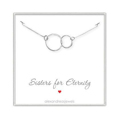 Sisters for Eternity Necklace, Sterling Silver Two Interlocking Circles Necklace, Sisters Forever Necklace, Sister Birthday Gift Necklace, Sister Circle Necklace