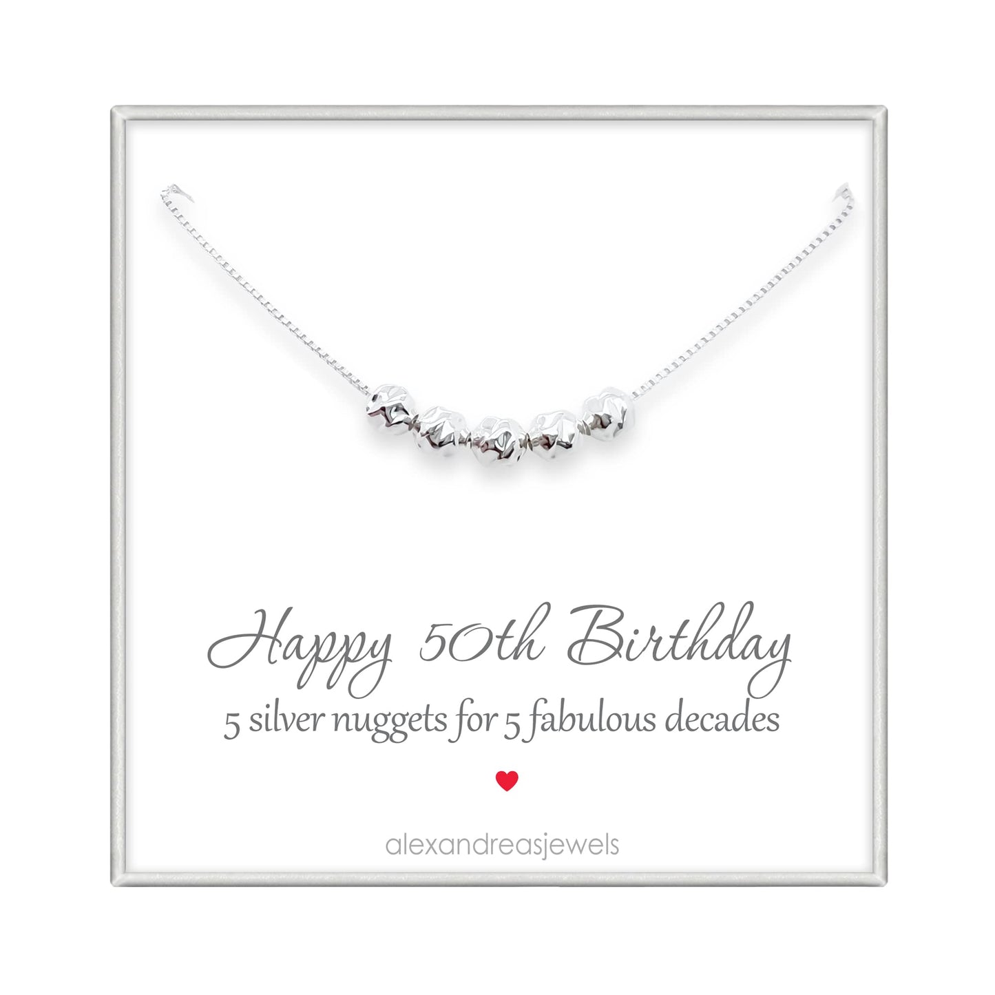 50th Birthday Gift for Women, Sterling Silver 5 Silver Nuggets Necklace, Mom Birthday Gift, Best Friend 50th Birthday Gift Necklace