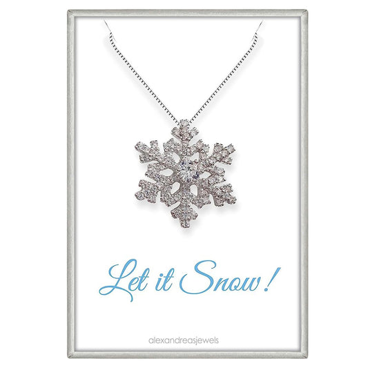 Sterling Silver Snowflake Necklace, CZ Crystal Snowflake Necklace for Women