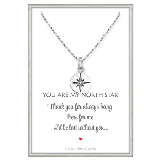 Tiny Sterling Silver North Star Compass Necklace for Women, Best Friend Gift, Girlfriend Gift Necklace, You are my North Star