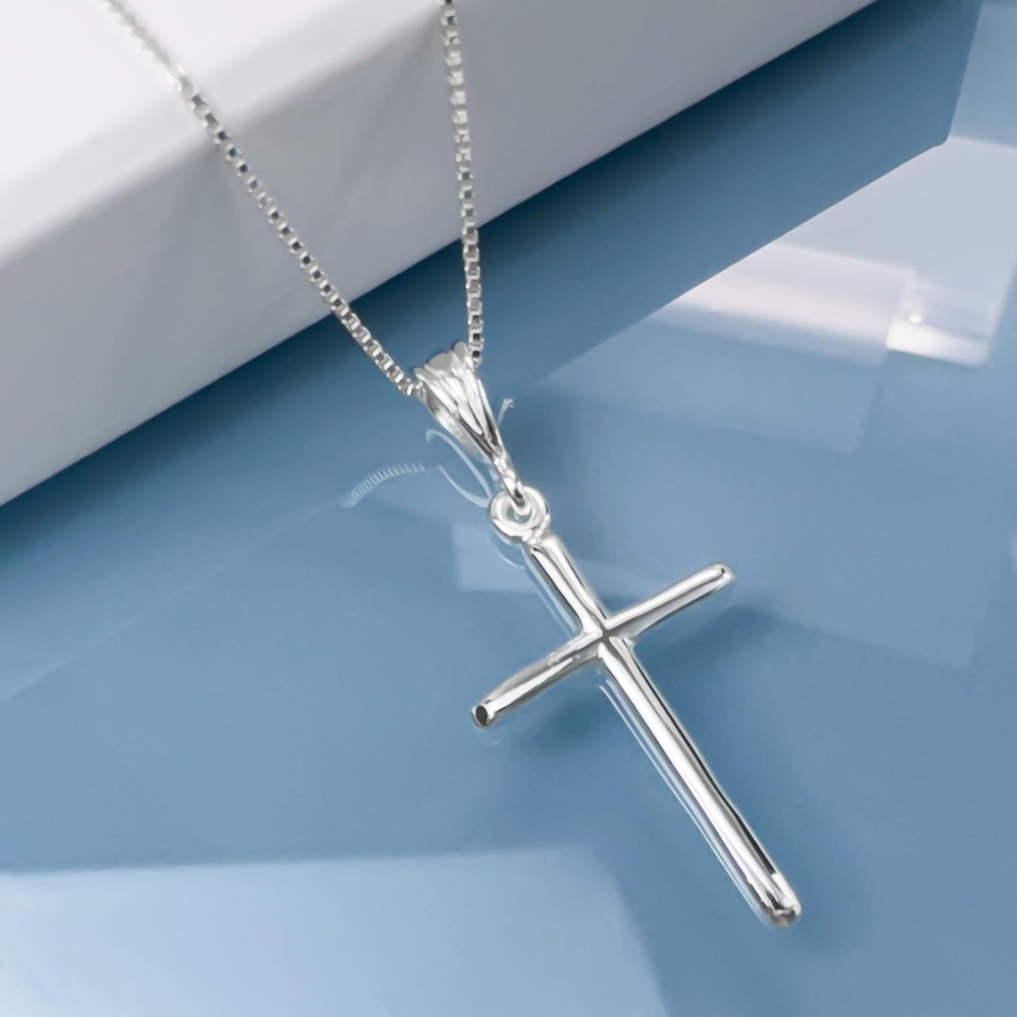 Lightweight and Delicate High Polish 925 Sterling Silver Cross Necklace for Women, Baptism, First Communion Gift Necklace for Daughter, Niece, Best Friend