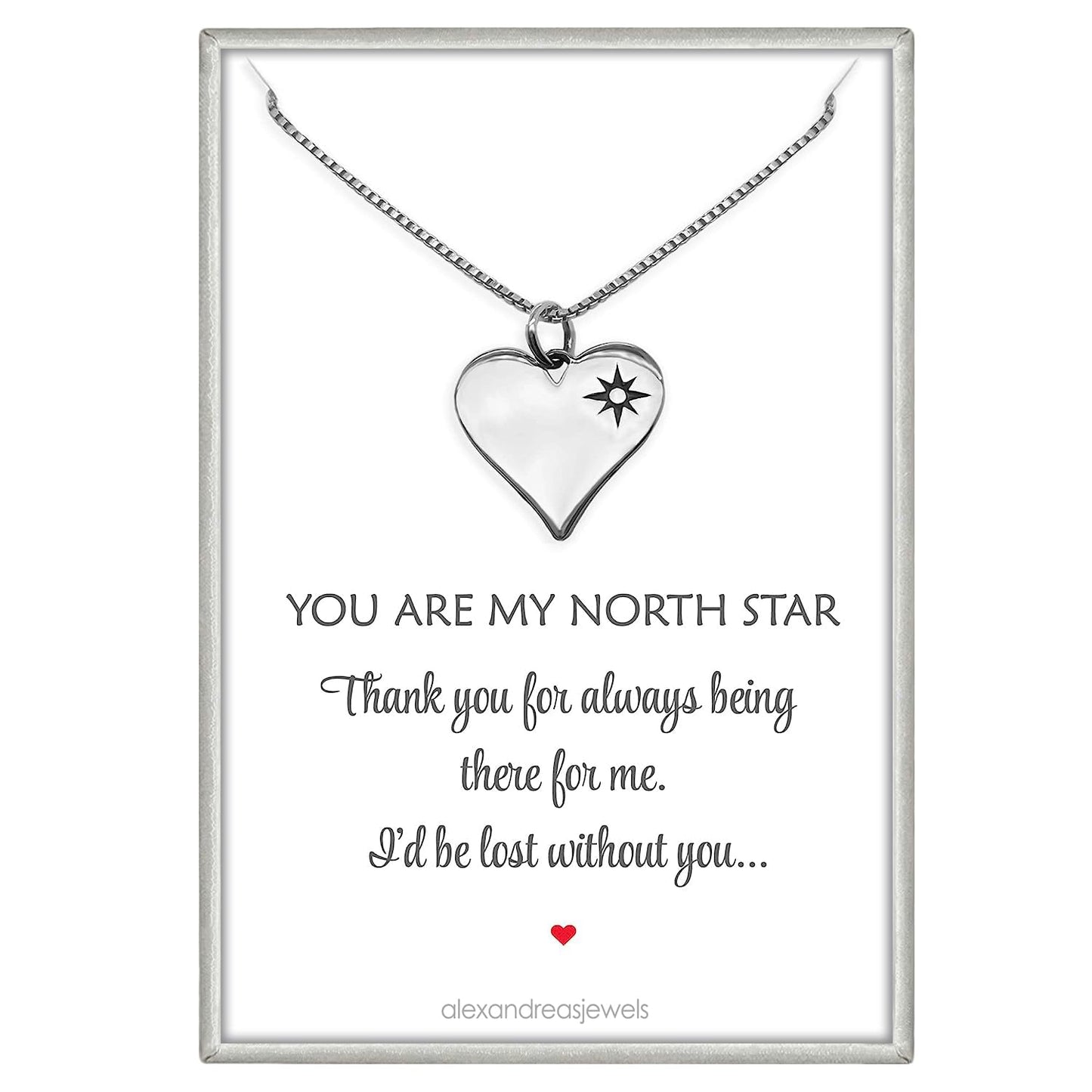 Sterling Silver Heart North Star Compass Necklace for Women, North Star Necklace, Heart Necklace