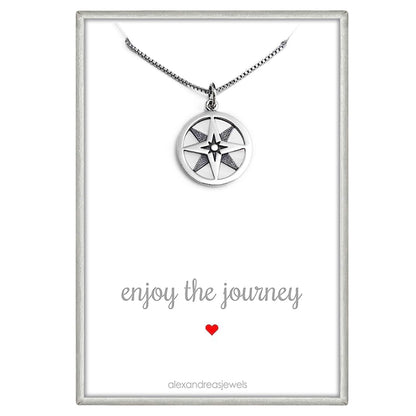 Alexandreasjewels Sterling Silver Compass Necklace for Women, Graduation Gift, Enjoy The Journey, Retirement Gift Necklace