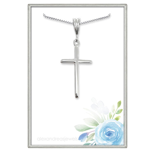 Lightweight and Delicate High Polish 925 Sterling Silver Cross Necklace for Women, Baptism, First Communion Gift Necklace for Daughter, Niece, Best Friend