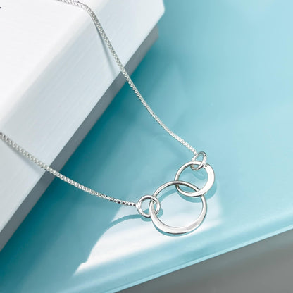 Very Tiny, Lightweight and Dainty Interlocking Circles Necklace,Two Ring Necklace for Teen Girls, Niece, Daughter, Granddaughter Birthday, Valentine's Day Gift