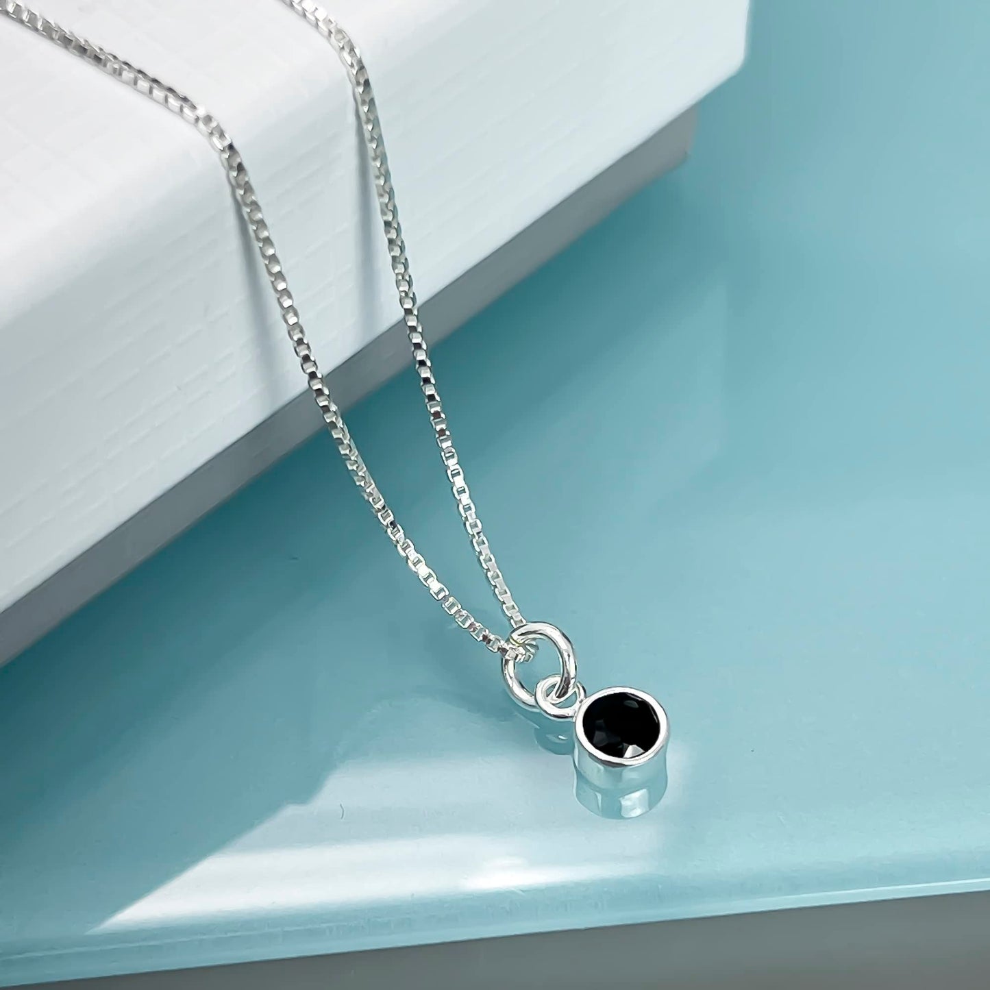 Black Onyx Necklace, Very Tiny Delicate and Dainty Sterling Silver Round Black Onyx Necklace for Women