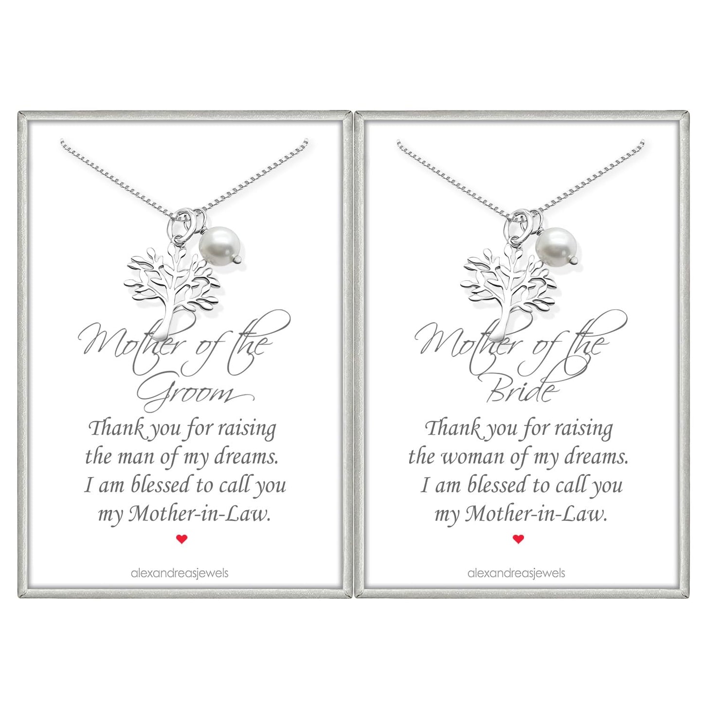 Set of 2 Sterling Silver Tree of Life Necklace, Mother of the Bride Gift from Groom, Mother of the Groom Gift from Bride, Wedding Gift Necklace