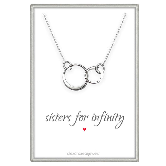 Sterling Silver Tiny and Dainty Double Interlocking Circles Necklace, Sisters for Infinity Gift, Two Ring Necklace for Women, Sister Birthday Gift Necklace