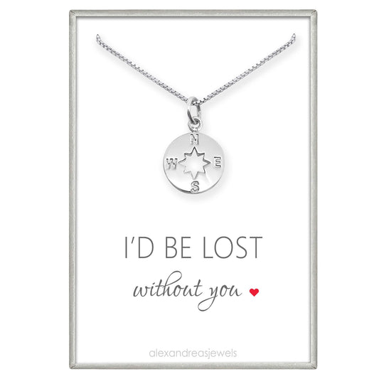 Sterling Silver Compass Necklace for Women, I'd Be Lost Without You, Wife Gift, Girlfriend Gift Necklace, Best Friend Gift