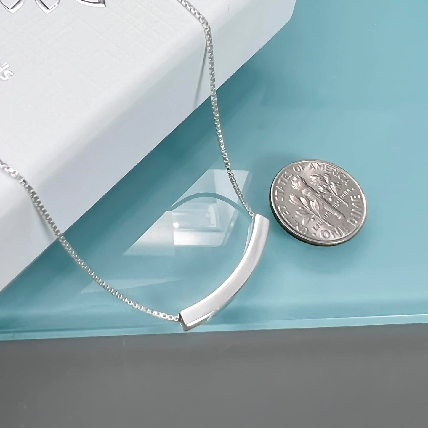 Curved Tube Bar Necklace Sterling Silver, Curved Bar Necklace for Women, Balance Necklace, Layering Choker Necklace