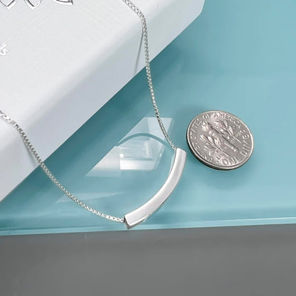 Curved Tube Bar Necklace Sterling Silver, Curved Bar Necklace for Women, Balance Necklace, Layering Choker Necklace