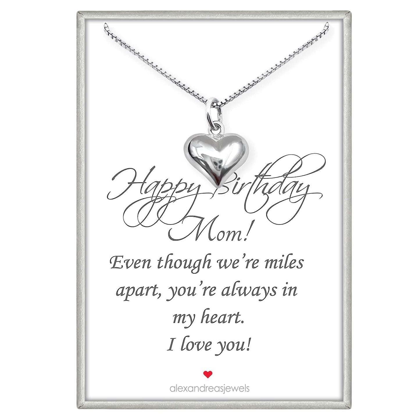 Sterling Silver Heart Necklace for Women, Mom Birthday Gift Necklace, Silver Puffed Heart Necklace Gift for Mom